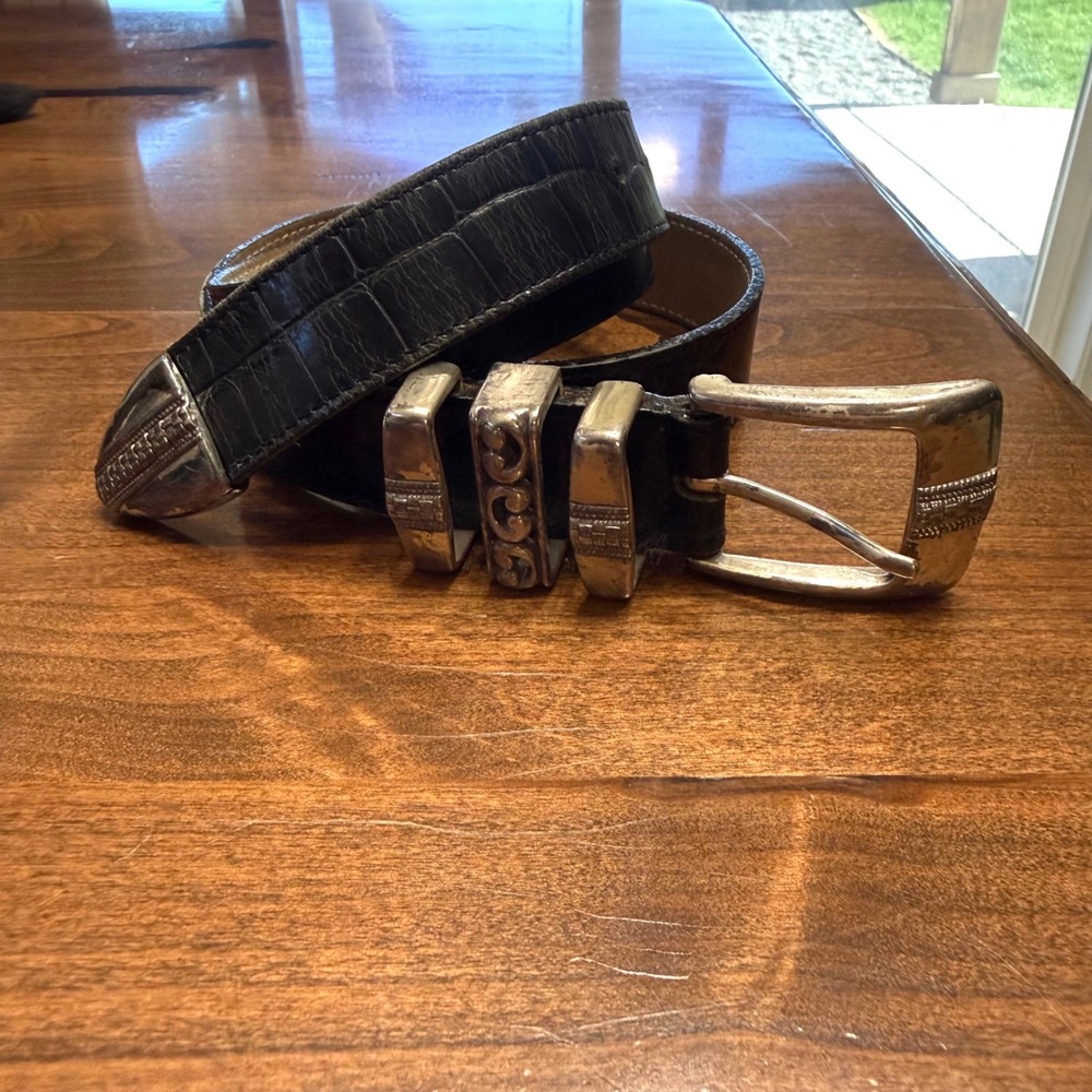 Vintage Streets Ahead Casual Black Croc Leather Western Belt Silver Hardware